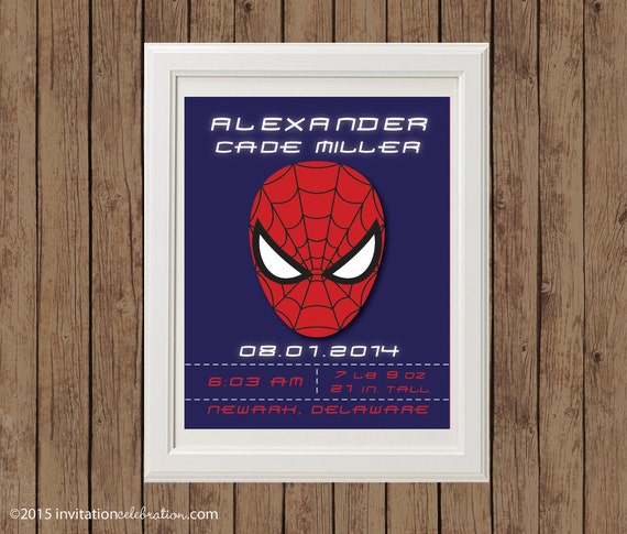 Spiderman Birth Stats - Modern Contemporary - Digital - Announcement - Decor - PRINTABLE - DIY Il_570xn