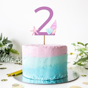 Topper de bolo Two the Sea - Festa sob o mar - Bolo de 2º aniversário - Segunda festa de aniversário - Roxo e azul - Conchas - DOWNLOAD INSTANTÂNEO