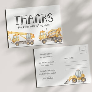Cartão postal de agradecimento para festa de construção - Cartão de agradecimento para festa de aniversário - 4x6 - DIY - EDITE VOCÊ MESMO