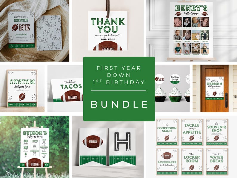 First Year Down Birthday Sign - Football Party Sign - Football Birthday Party - First Year Down Custom Sign - EDITABLE Template - DIY image 5