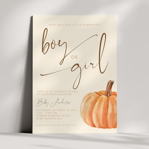 Pumpkin Gender Reveal Invitation - Our Little Pumpkin - Minimalist, Neutral - Fall Boy or Girl Invite - Autumn Baby - Digital - EDITABLE