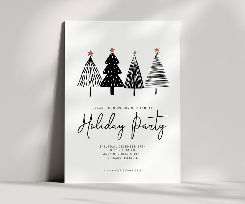 Holiday Party Invitation Minimalist Black and White Etsy