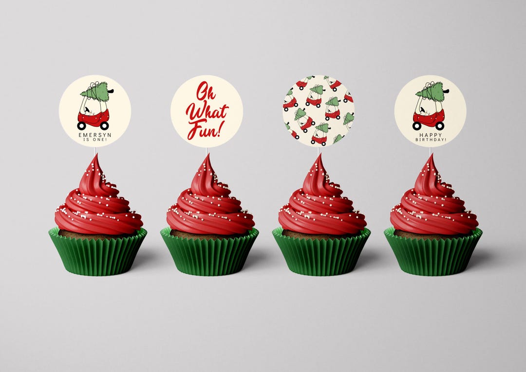 Toy Car Christmas Tree Cupcake Topper - December First Birthday ...