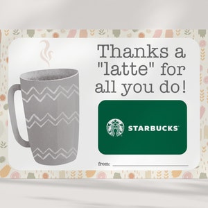Coffee Gift Card Holder - Thanks a Latte - Teacher Appreciation - Thank You Gift - Printable - INSTANT DOWNLOAD
