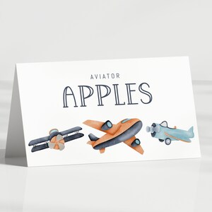 Flugzeug Geburtstagskarten, Vintage Flugzeug, Lebensmitteletiketten, Flugzeug Party Dekor - Tischkarte, Buffetkarten, Gefaltet - EDITIERBARE Vorlage - DIY