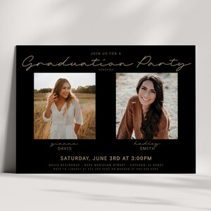 Joint Graduation Party Invitation - Two Person Grad Party Invite - Siblings, Friends, Photos, Minimalist, Class of 2025 - Editable Template