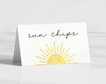 First Trip Around the Sun Food Tent Cards - First Birthday - Sunshine - Minimalist - Place card - Buffet Cards - Folded - EDITABLE - DIY