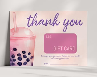 Porta-cartões de presente Boba Tea - Bubble Tea - Agradecimento ao professor - Presente de agradecimento - Amante de chá com leite - Para impressão - DOWNLOAD INSTANTÂNEO