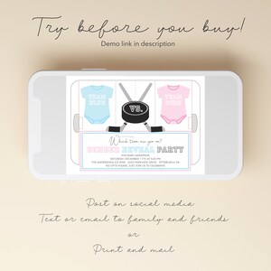 Ice Hockey Gender Reveal Party Invitation - Team Blue Team Pink - Baby Gender Reveal - Digital or Printable - Edit Yourself - DIY image 4
