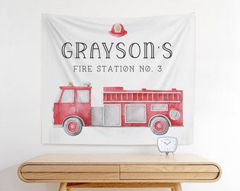 Firetruck Party Backdrop - Firetruck Party Decorations - Firetruck Birthday Banner - FREE US Shipping