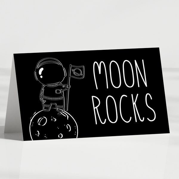 Space Party Tent Cards, Two the Moon Food Labels, Astronaut Birthday - Place card, Buffet Cards, Folded - EDITABLE template - DIY