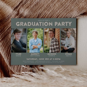 Joint Graduation Party Invitation Four Person Grad Party Invite Siblings, Friends, Photos, Minimalist, Class of 2024 Editable Template image 3
