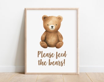 Cartello Feed the Bears - Decorazione per festa di compleanno a forma di orsetto di peluche - Due dimensioni - File digitale stampabile - DOWNLOAD IMMEDIATO - Pronto per la stampa