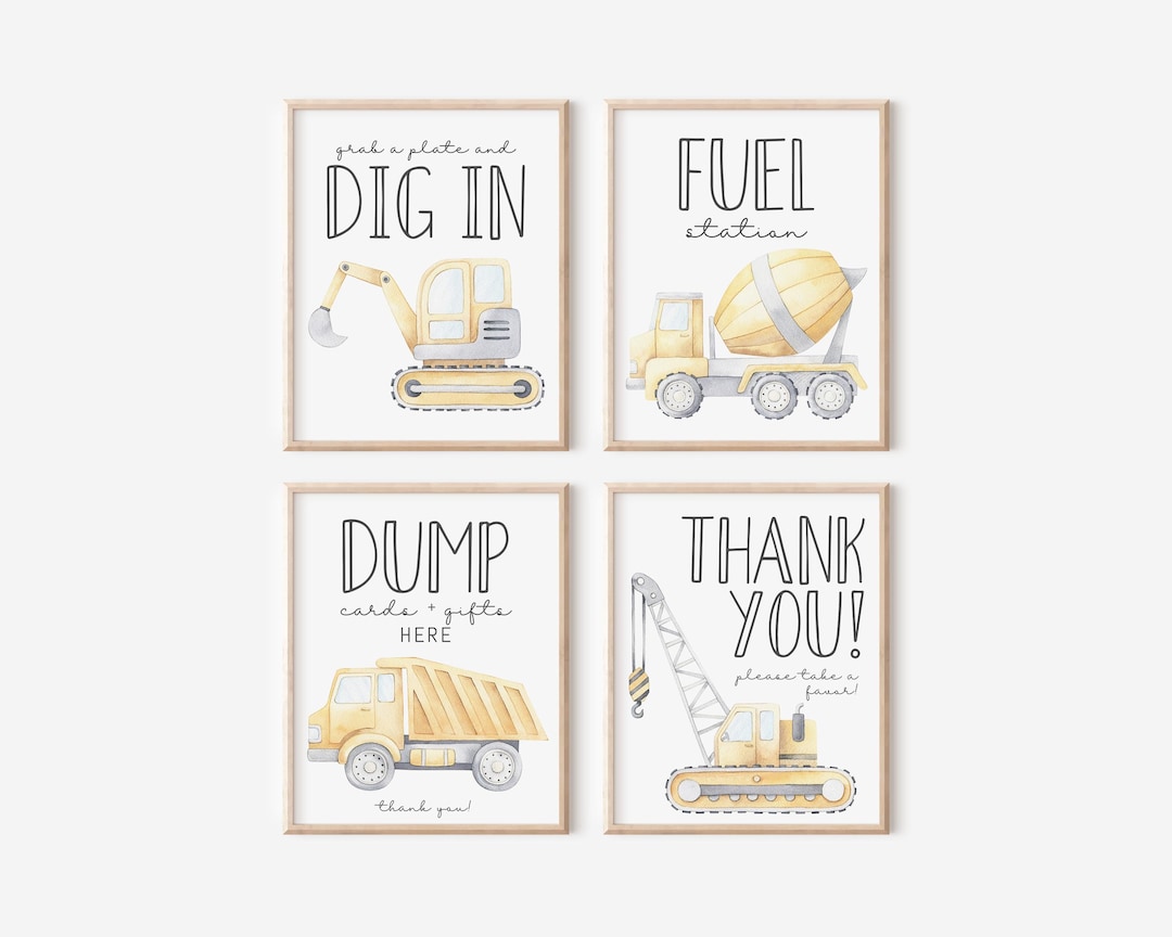 Construction Party Signs - Set of 4 Construction Birthday Signs - Dig ...