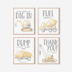 Bau Party Schilder - 4er Set Geburtstagsschilder Bau - Dig In, Dump Cards Geschenke, Tankstelle, Dankeschön-Schild, BEREIT zum DRUCKEN