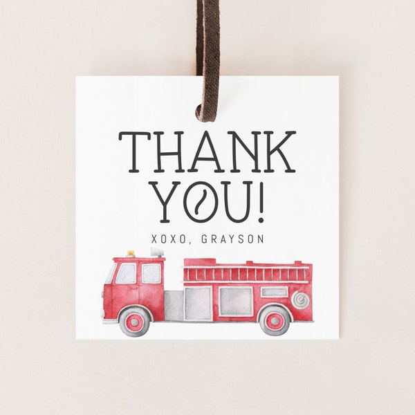 Firetruck Party Favor Tag - Firefighter Birthday - Minimalist - Thank You Tag - Label - EDITABLE - DIY
