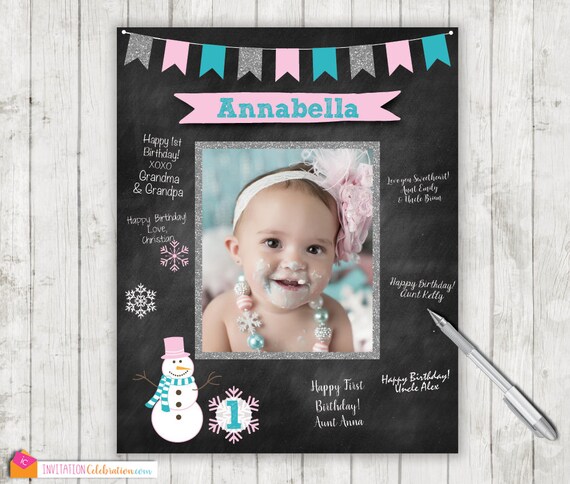 Winter Wonderland Birthday Signature Mat - Wishes - Guest Book - ONEderland - PRINTABLE - Digital - First Birthday Il_570xn