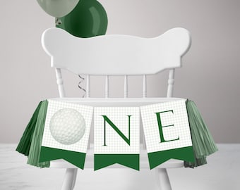 Golf High Chair Banner - 1st Birthday Party Decoration - Mastered First Year - ONE Printable Bunting - INSTANT DOWNLOAD