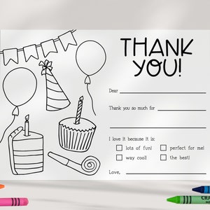 Kindergeburtstag Danksagungskarte - Ausmalen - Printable - Fillable - Fill in Blanks - Check box - DIY - SOFORT DOWNLOAD