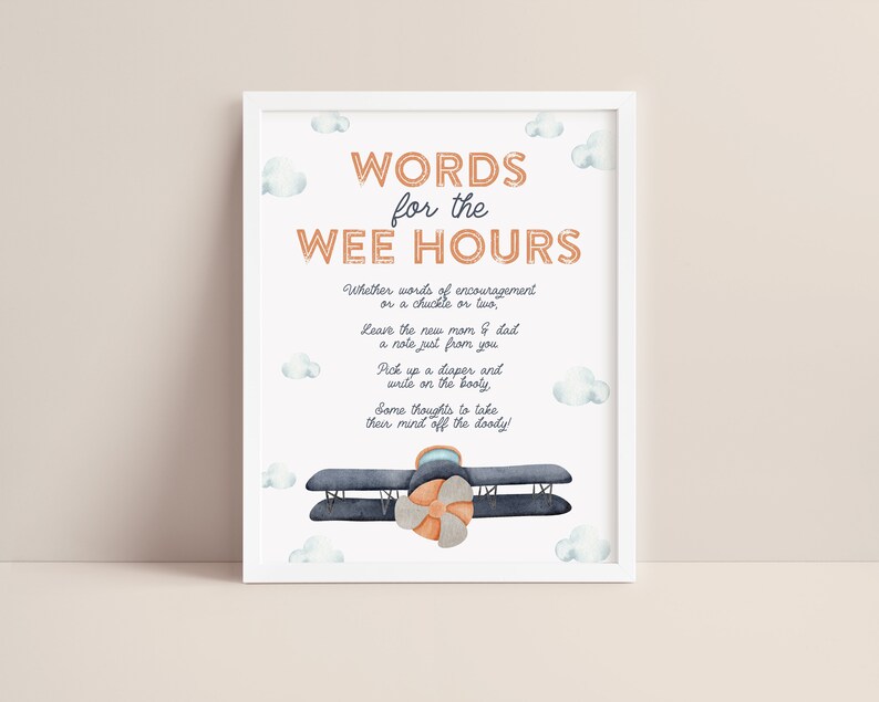 Words for the Wee Hours Sign Airplane Baby Shower Activity