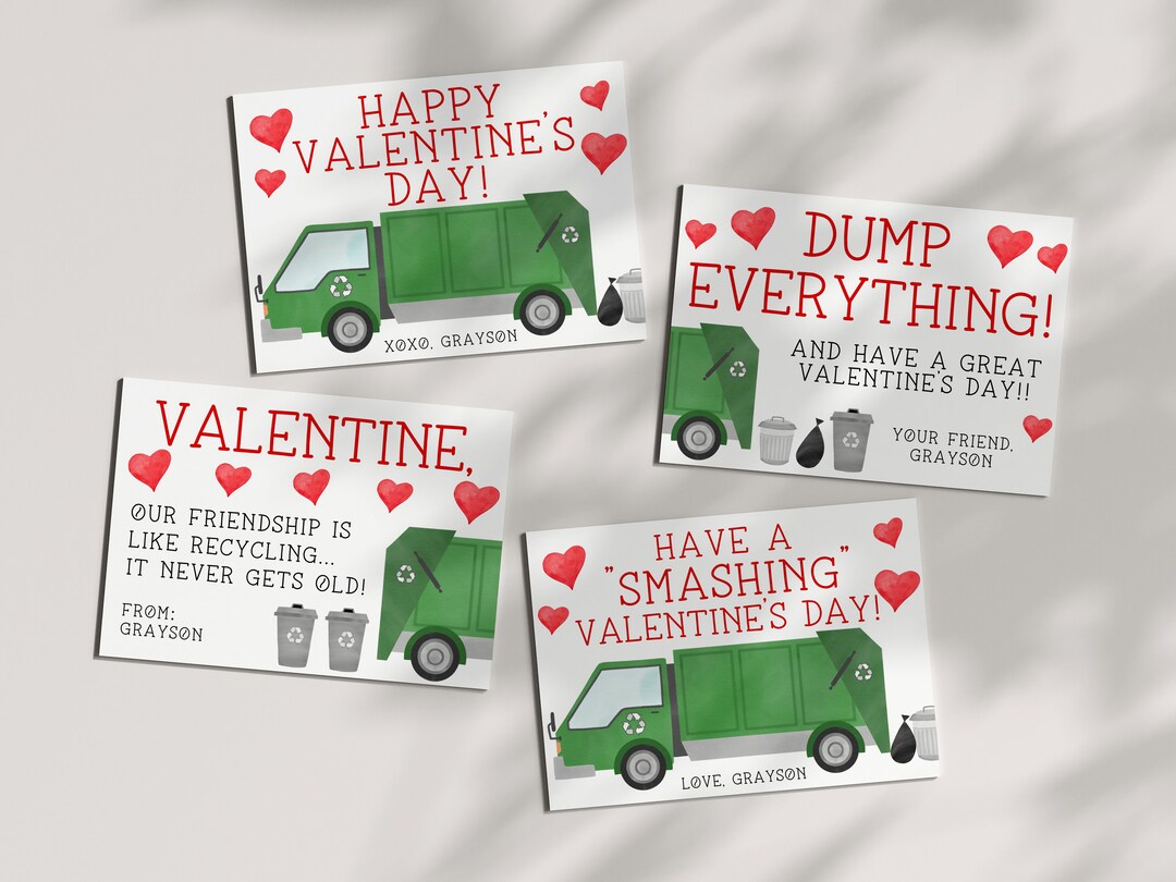 Garbage Truck Valentine Cards - PRINTABLE - Recycling - Trash Truck ...