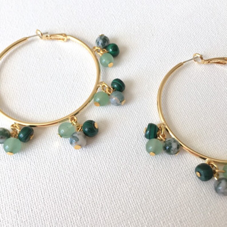 Cool Green Gemstone Cluster Hoops