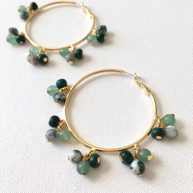 Cool Green Gemstone Cluster Hoops
