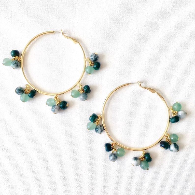 Cool Green Gemstone Cluster Hoops