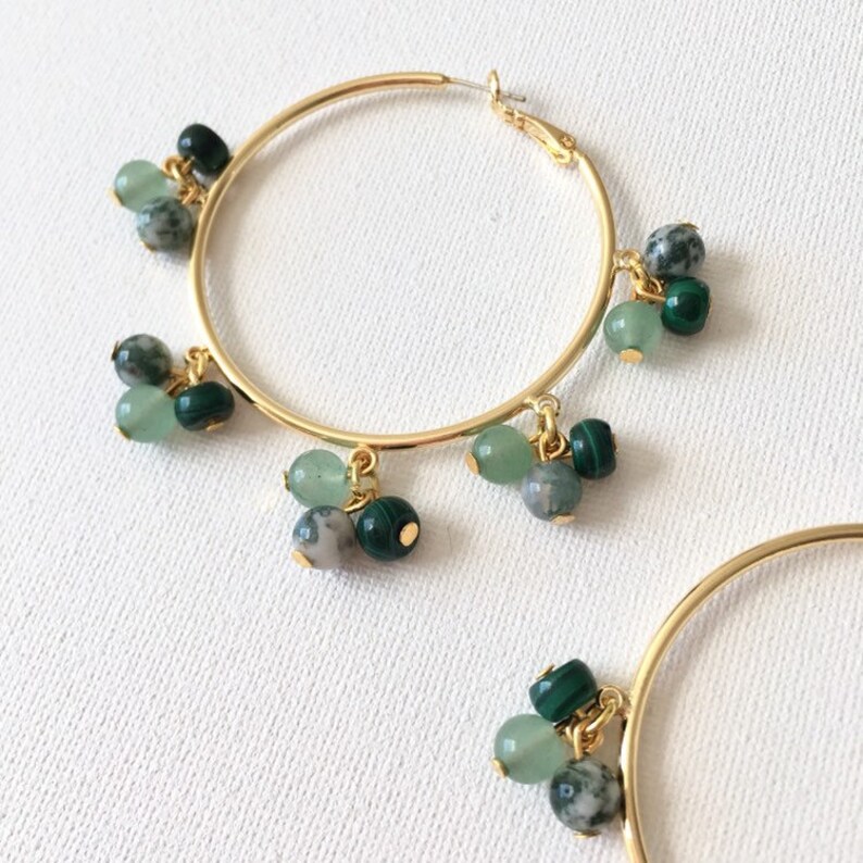 Cool Green Gemstone Cluster Hoops