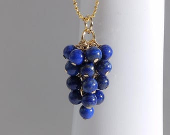 Lapis Lazuli Grapes Pendant Necklace – 18K Gold on 925 Sterling Silver Chain, Made in Denmark