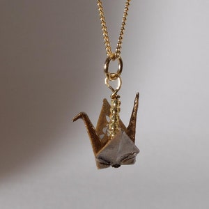 Gold origami crane pendant, origami crane necklace, origami crane jewelry