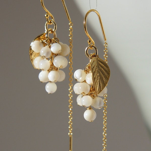 White Mother of Pearl Grapes Half Threader Earrings