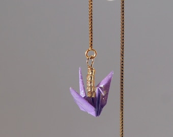Origami Crane Threader Earrings – Lavender Purple, Vermeil Sterling Silver
