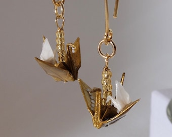 Handgjorda i Danmark, Origami Traneörhängen: 24K Guld, Sterlingsilver, Handgjorda