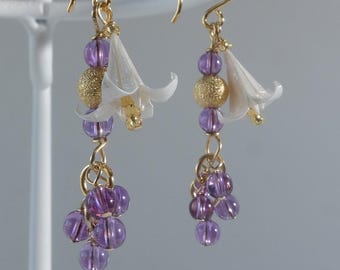 Handmade in Denmark, Origami Lily Earrings, Amethyst 24K Gold Vermeil Sterling Silver