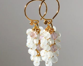 Blue aquamarine and Lavender Amethyst Cluster Earrings with 24K Gold on 925 Sterling Silver Wire