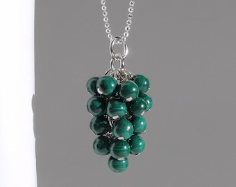 Malachite grapes pendant with 925 sterling silver chain - Made in Denmark