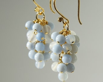 Sky blue agate cluster earrings with 24K gold on 925 sterling silver ear wire