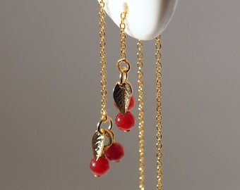 Vermeil threader earrings with tiny Carnelian