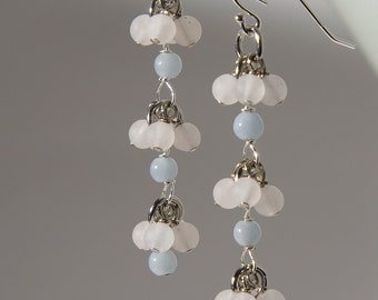 Frosted rose quartz and angelite earrings with 925 sterling silver ear wire