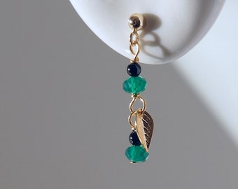 Handmade in Denmark, Handmade in DenmarkTiny green agat and black onyx stud earrings with gold filled ear stud