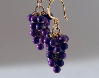 Sugilite grapes earrings with 24K gold on 925 silver ear wire