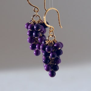 Sugilite grapes earrings with 24K gold on 925 silver ear wire