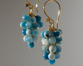 Larimar grapes earrings with 24K gold on 925 sterling silver ear wire