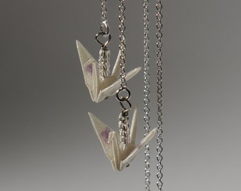 Tiny origami crane threader earrings - White crane and 925 sterling silver ear threader