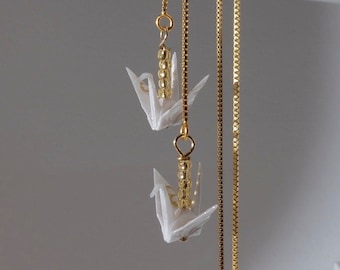 Handmade in Denmark, Origami crane threader earrings - white crane