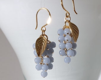 AA blue angelite grapes earrings with 24K gold on 925 sterling silver ear wire