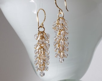Handmade in Denmark, Handmade in Denmark, AAA natural clear rock quartz wisteria cluster earrings