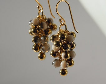 Gold opaque glass grapes earrings with 18K gold on 925 sterling silver ear wire