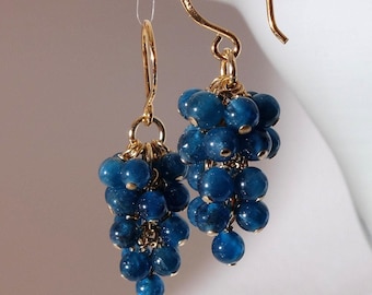 Handmade in Denmark AAA Apatite Grapes Earrings with 24K Gold on 925 Sterling Silver Ear Wire